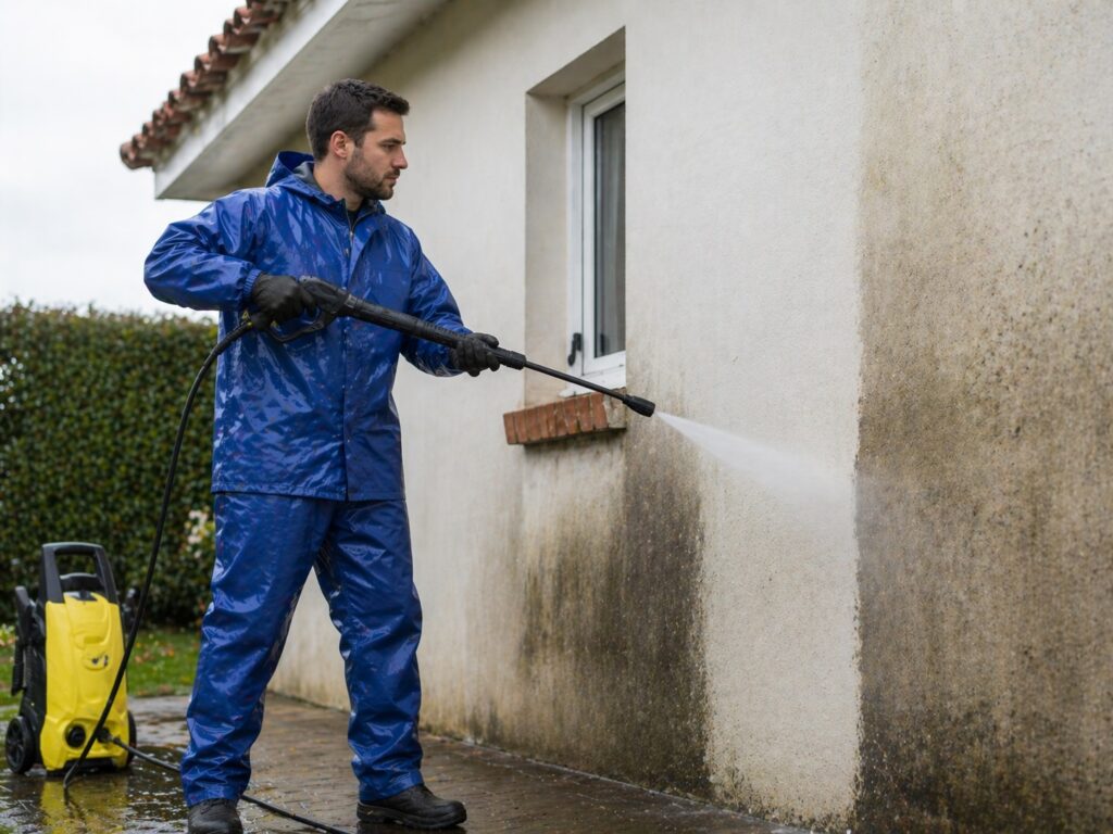 Acceuil homme qui passe le karcher